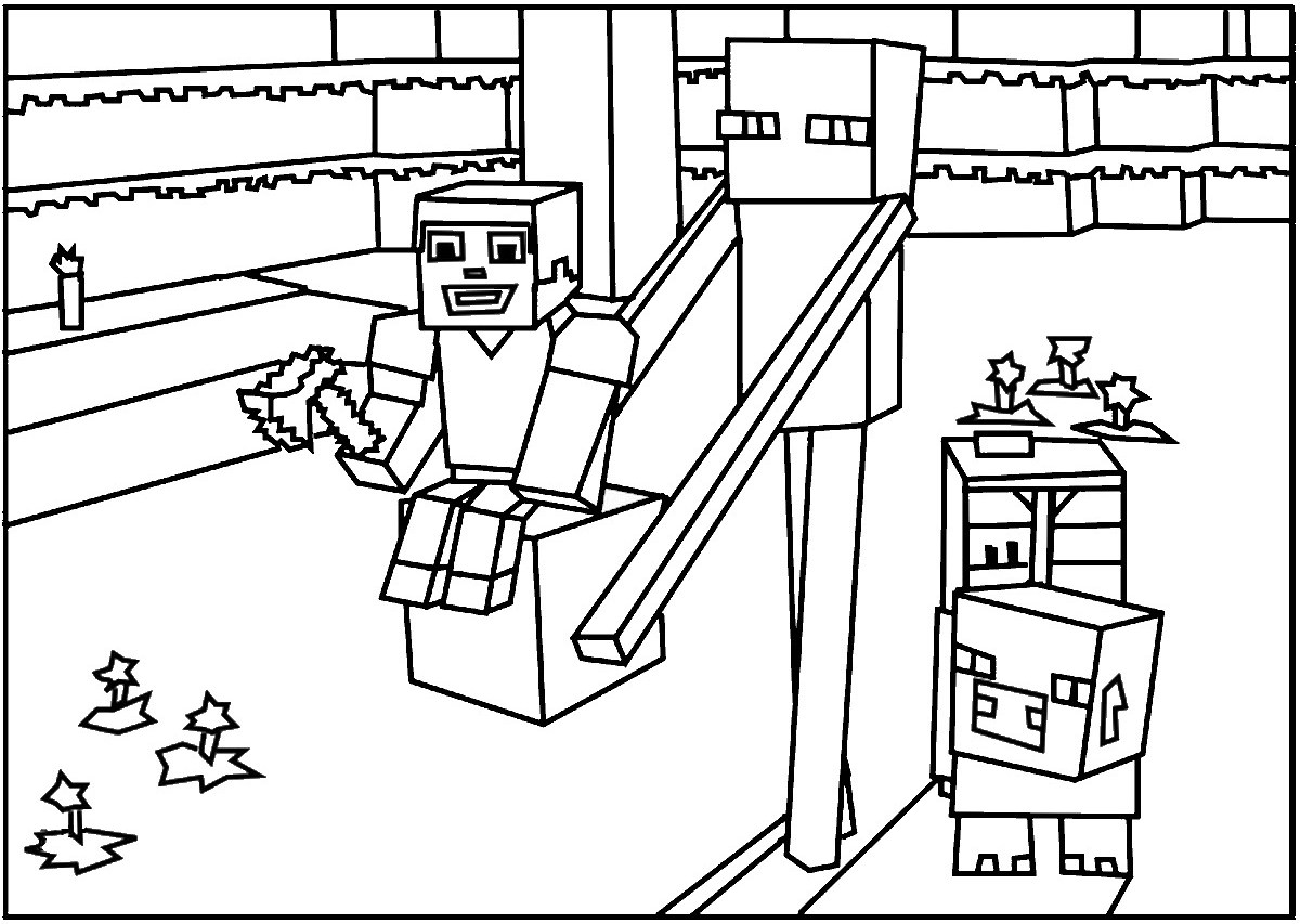 Coloriage de personnages emblématiques de Minecraft en pleine exploration