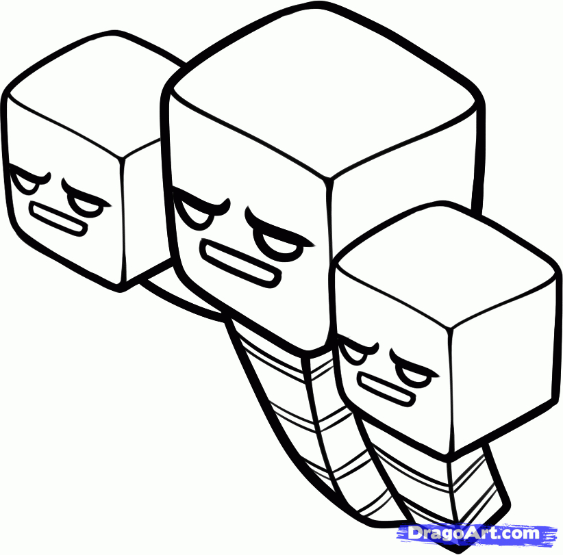 Coloriage de personnages de Minecraft explorant un paysage pixelisé