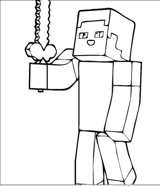 Coloriage de personnages de Minecraft en pleine aventure dans un paysage pixelisé