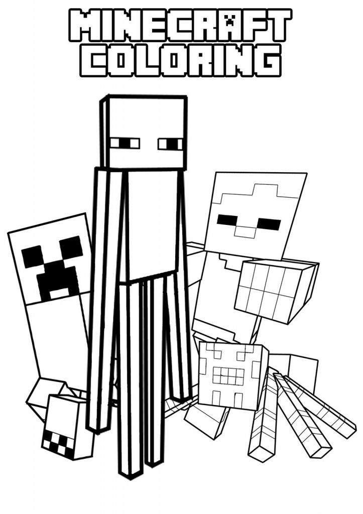Coloriage de personnages Minecraft dans un décor pixelisé