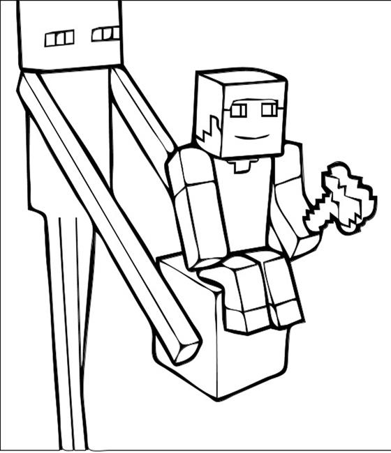 Coloriage d'un personnage de Minecraft en pleine action