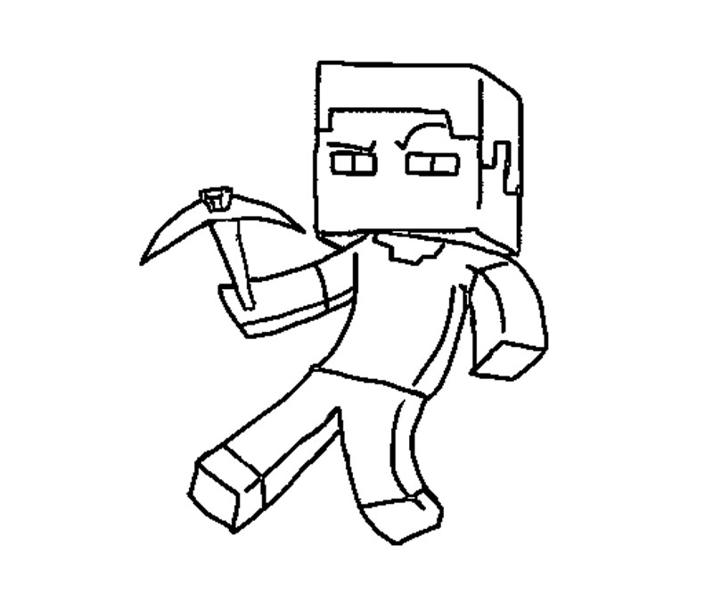 Coloriage de personnages de Minecraft sur fond de paysage cubique