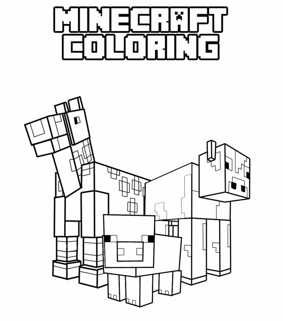 Coloriage de personnages de Minecraft dans un paysage pixelisé