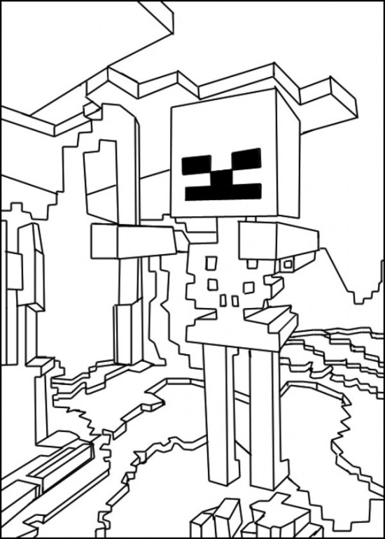 Coloriage de personnages Minecraft dans un paysage cubique