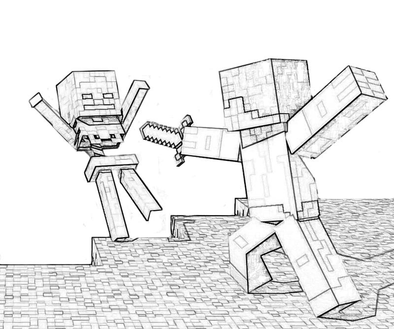 Coloriage de personnages emblématiques de Minecraft dans un paysage cubique