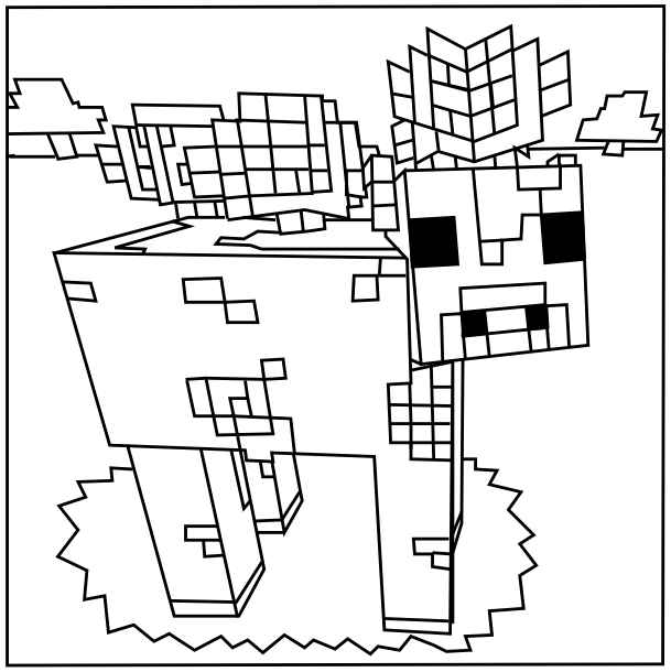 Scène de Minecraft avec un personnage en train de miner dans un paysage pixelisé