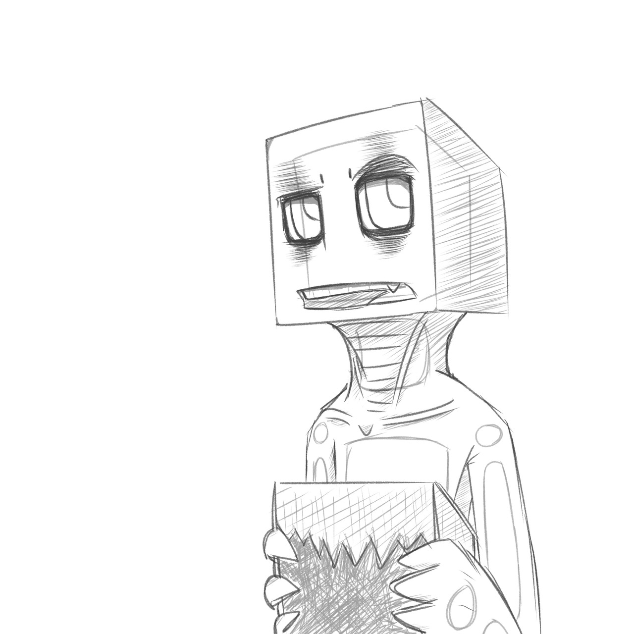 Scène de Minecraft avec un personnage en action dans un paysage cubique