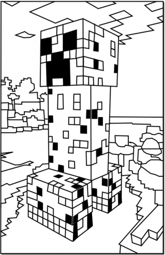 Coloriage de personnages emblématiques de Minecraft dans un paysage cubique