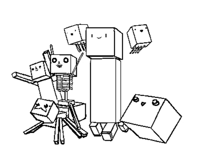 Personnages de Minecraft explorant un paysage pixelisé
