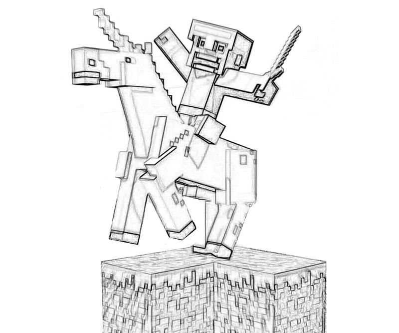 Coloriage de personnages de Minecraft dans un décor pixelisé