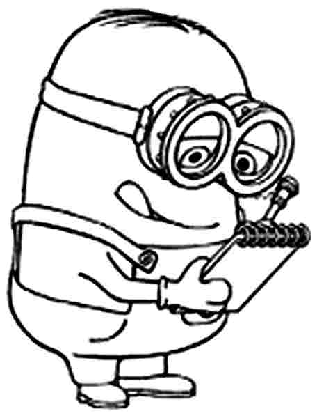 Coloriage de minions joyeux dans un décor ludique