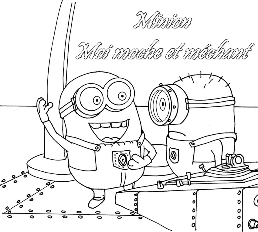 Coloriage des Minions en pleine action avec des accessoires amusants