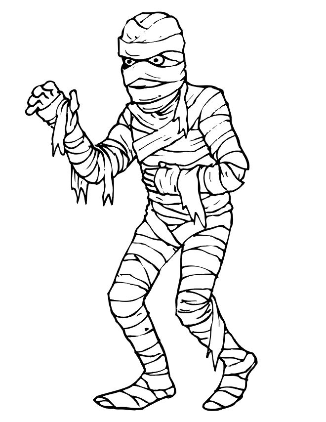 Coloriage d'une momie entourée d'éléments égyptiens
