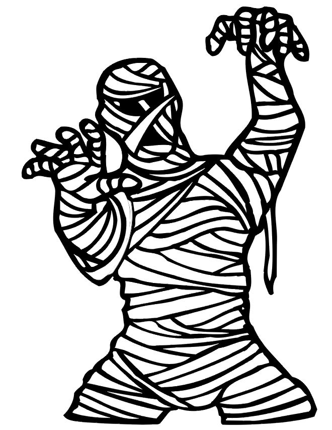 Coloriage d'une momie entourée de symboles égyptiens