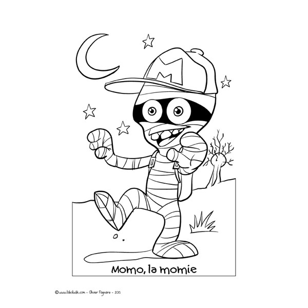 Coloriage d'une momie entourée de symboles égyptiens