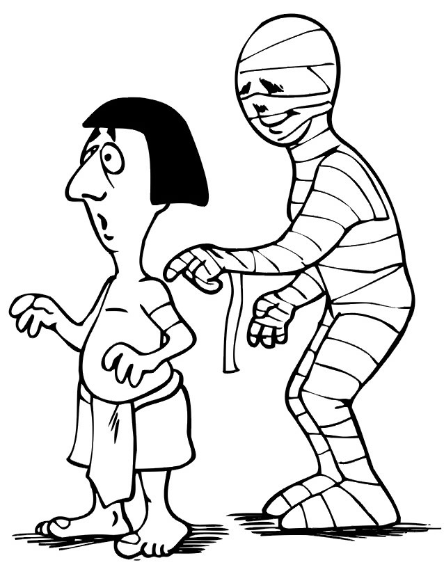 Coloriage d'une momie dans un décor mystérieux