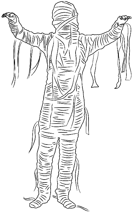 Coloriage d'une momie dans un décor ancien et mystérieux
