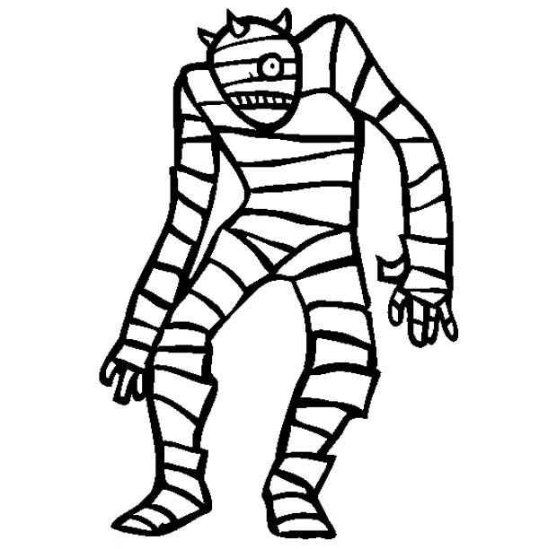 Coloriage d'une momie dans un décor égyptien