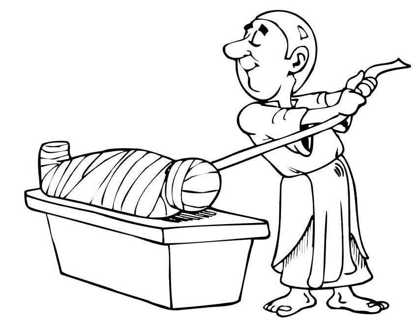 Coloriage d'une momie dans un décor égyptien