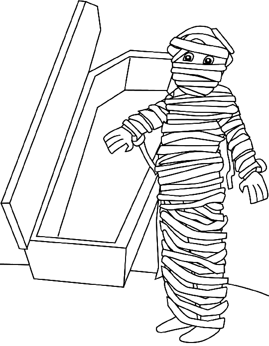 Coloriage d'une momie dans un décor ancien égyptien