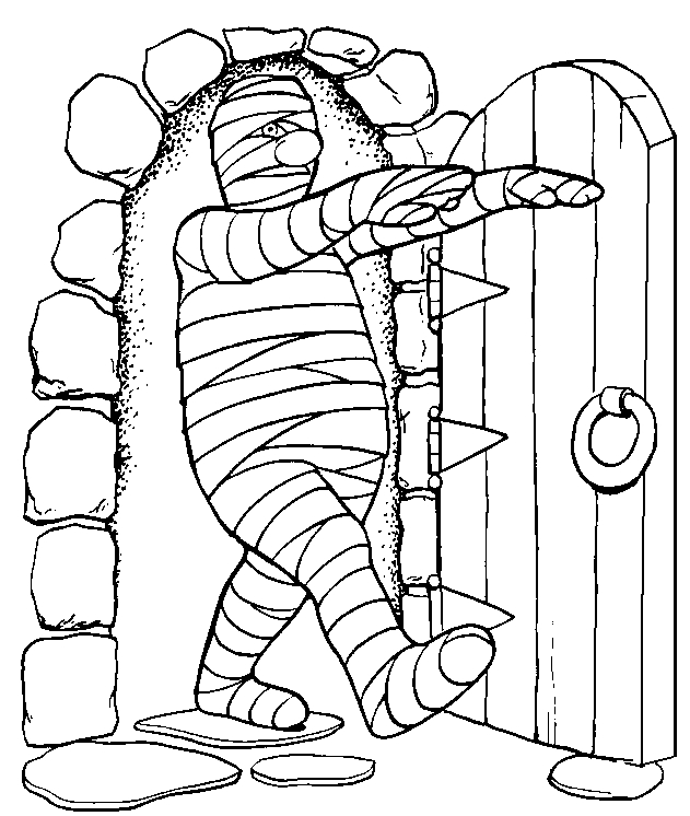 Coloriage d'une momie dans un décor égyptien