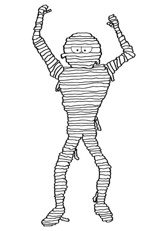 Coloriage d'une momie dans un décor égyptien