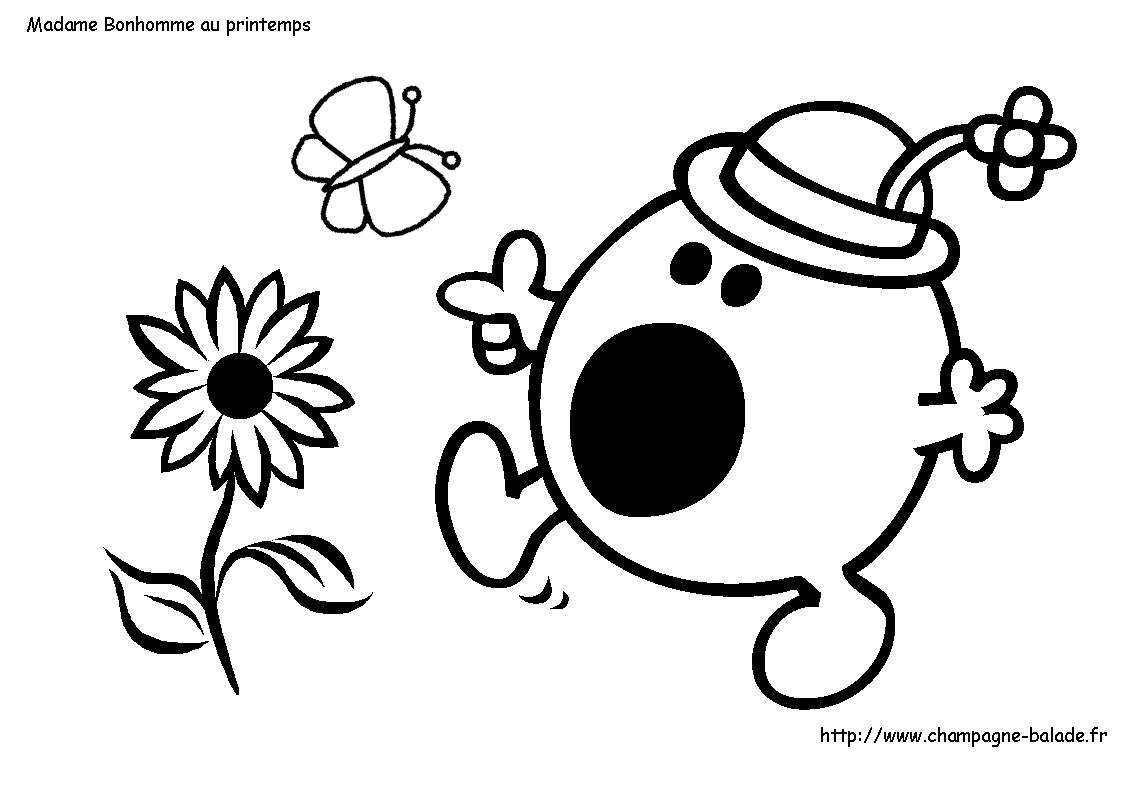 Coloriage de Monsieur Madame avec un sourire joyeux dans un décor simple
