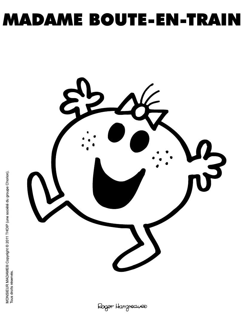 Coloriage de Monsieur Madame souriant sous un ciel ensoleillé