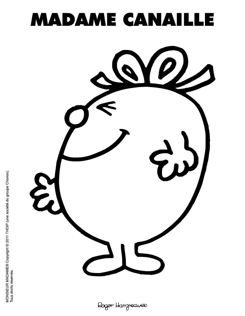 Coloriage de Monsieur Madame avec un sourire et des accessoires amusants