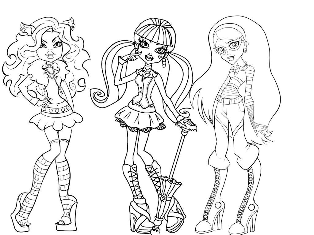 Coloriage de Monster High avec des personnages emblématiques dans un décor stylisé