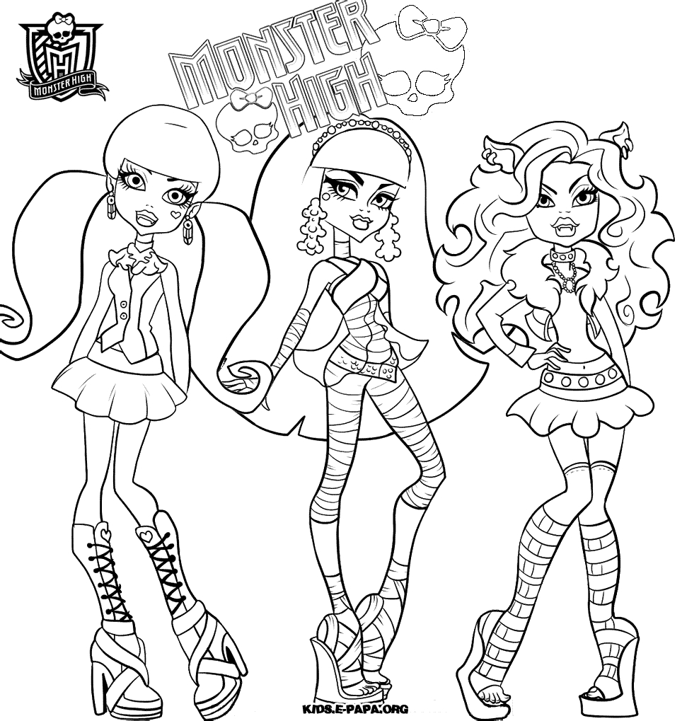 Coloriage d'une créature de Monster High dans un décor stylisé