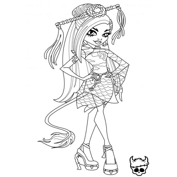 Coloriage de Monster High avec des personnages dans une ambiance scolaire