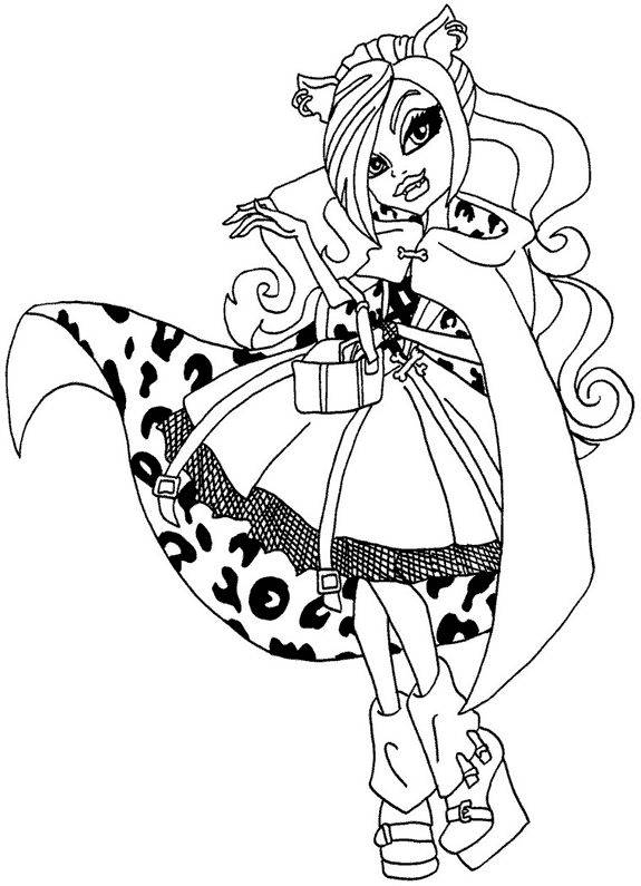 Coloriage de Monster High avec des personnages en pose dynamique dans un décor stylisé
