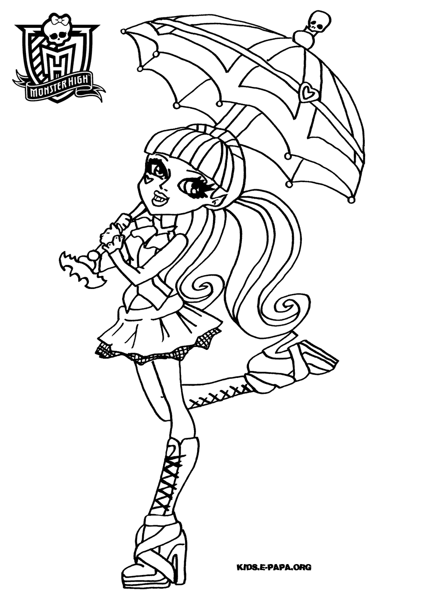 Coloriage de Monster High avec des personnages dans un décor stylisé