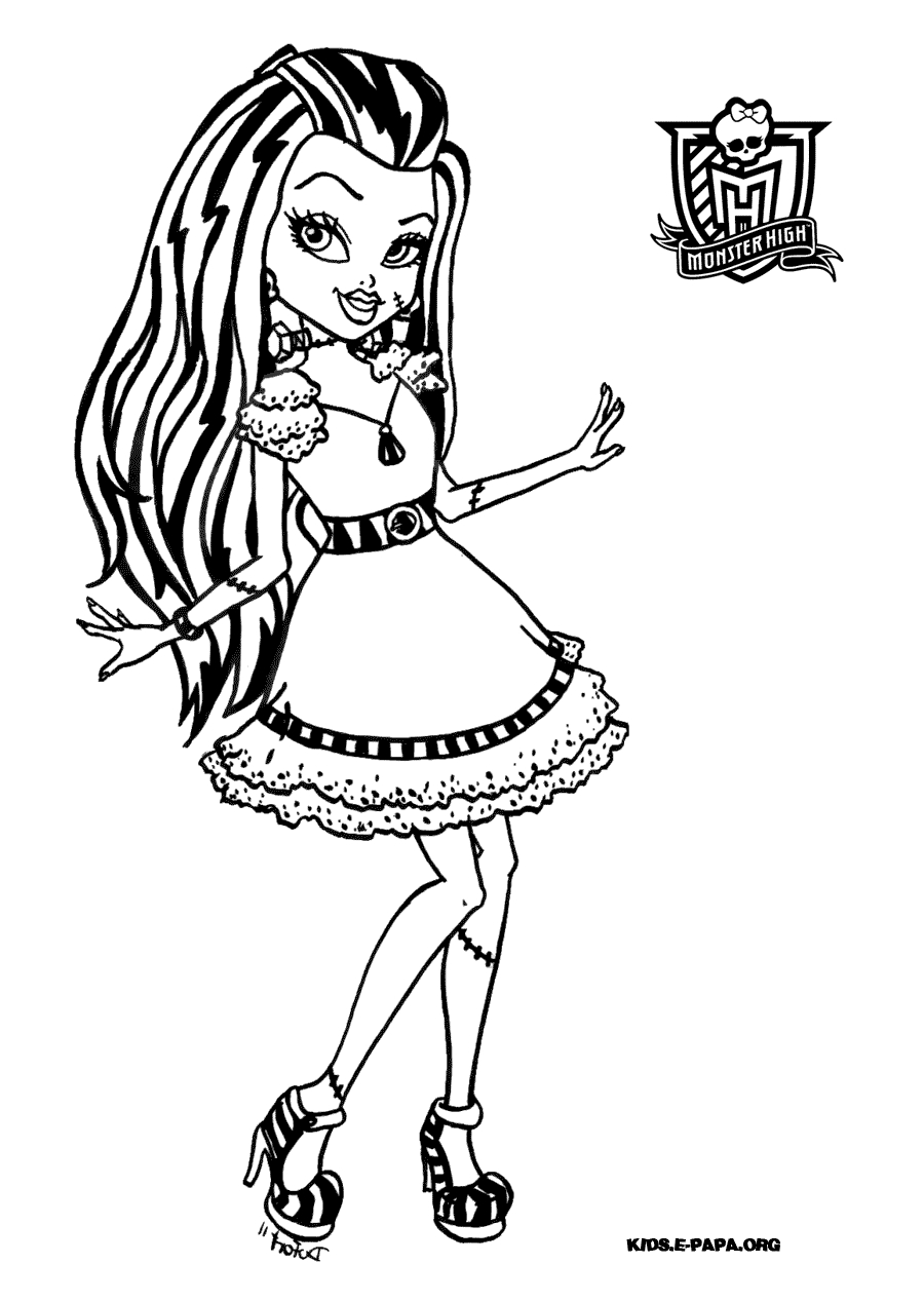 Un personnage de Monster High prêt à être colorié dans un décor moderne