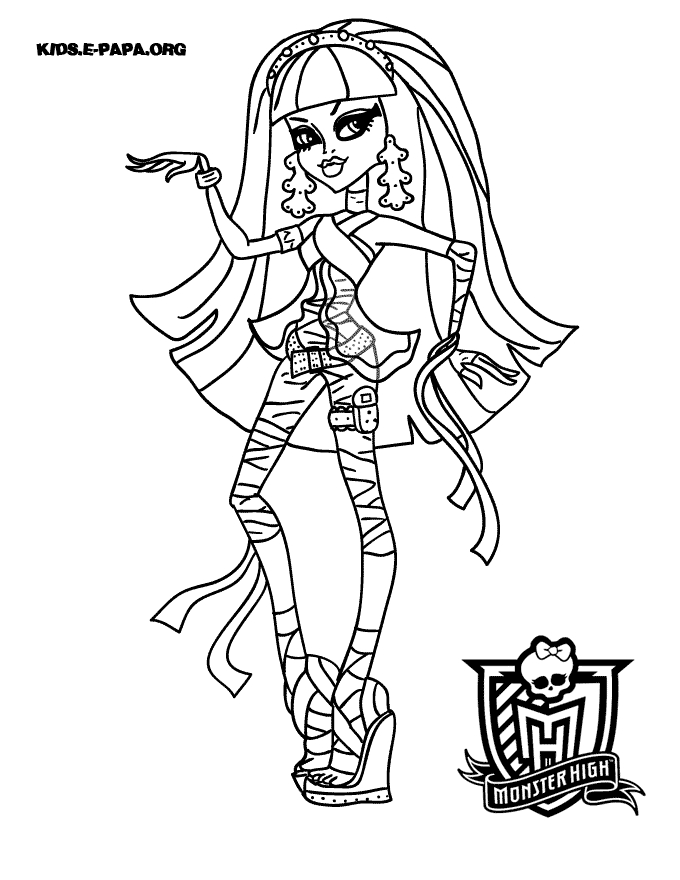 Coloriage d'un personnage de Monster High avec un style gothique dans un décor urbain