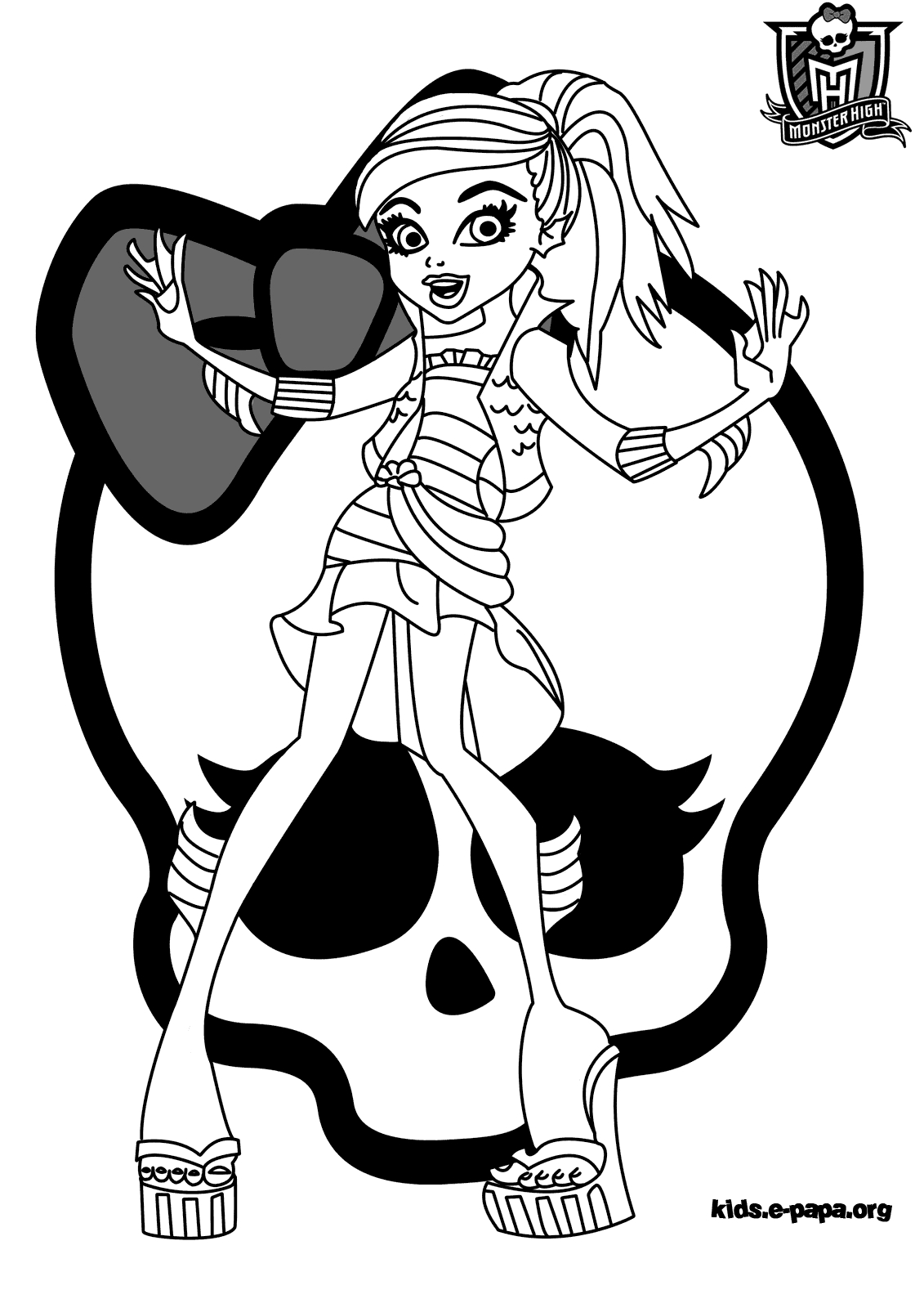 Un personnage de Monster High se prépare pour une séance de coloriage