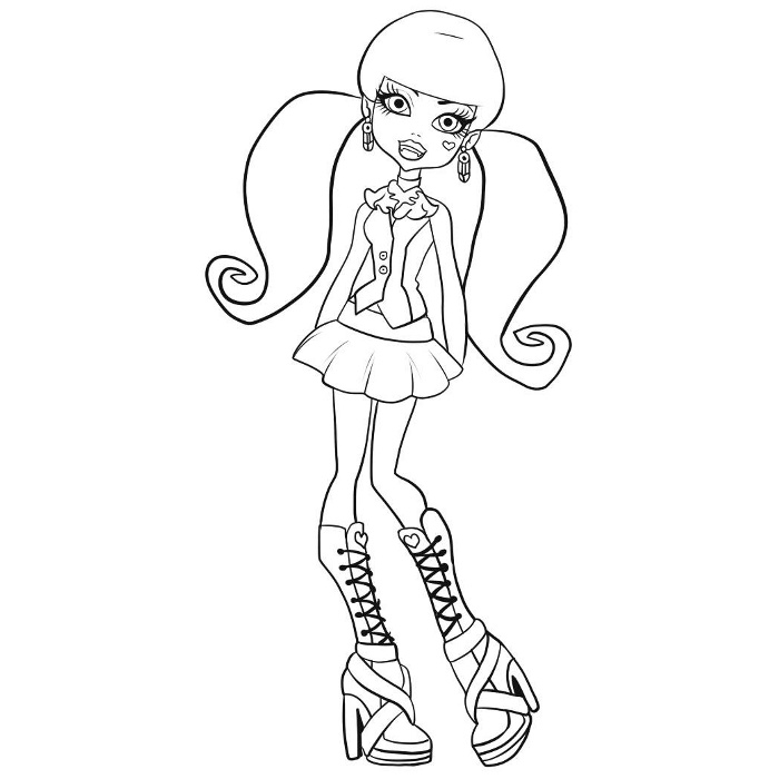 Coloriage d'une créature de Monster High avec une pose dynamique