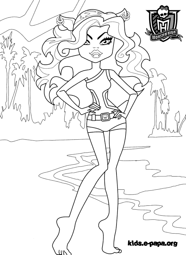 Coloriage d'une jeune fille Monster High avec un décor stylisé