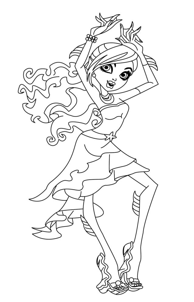 Un personnage de Monster High prêt à être colorié dans un décor urbain