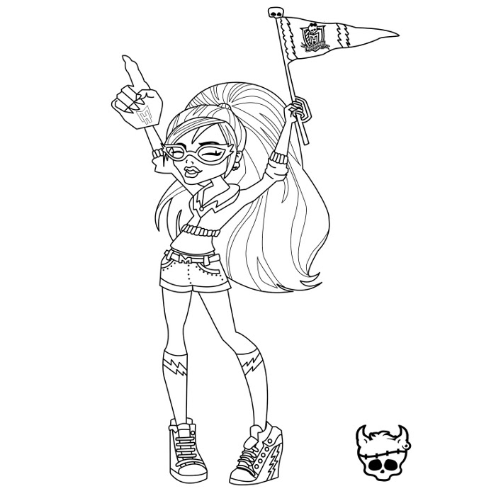 Coloriage de Monster High avec une créature fantastique sur fond d'école