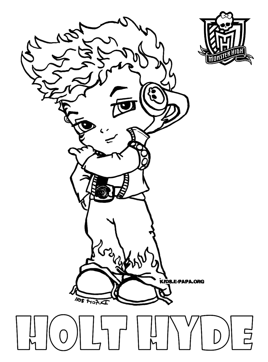 Coloriage d'un personnage de Monster High dans un décor stylisé