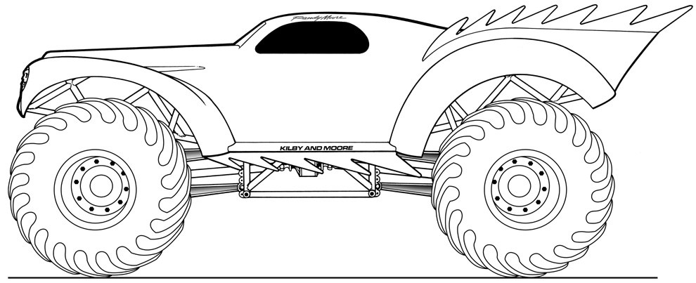 Coloriage de monster truck sur un terrain accidenté Coloriage de monster truck sur un terrain accidenté
