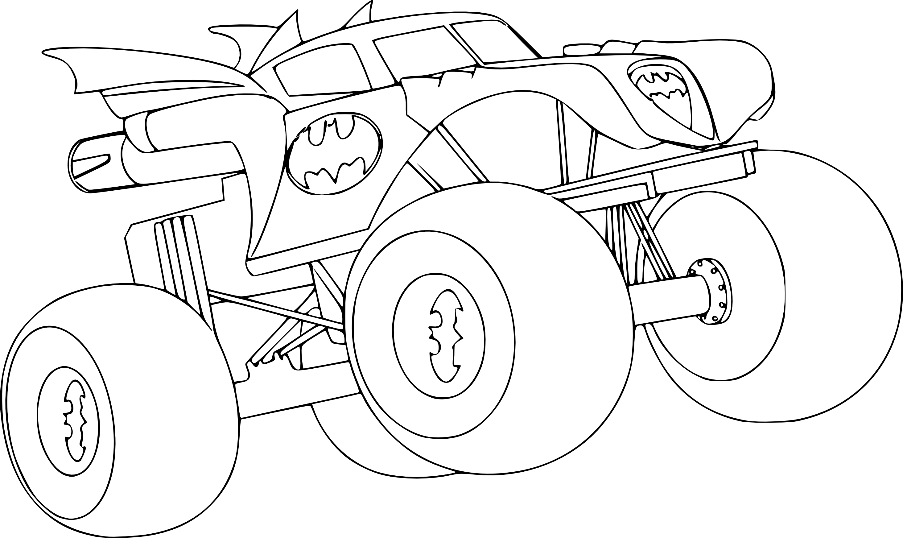 Coloriage d'un monster truck en pleine action sur un terrain accidenté Coloriage d'un monster truck en pleine action sur un terrain accidenté