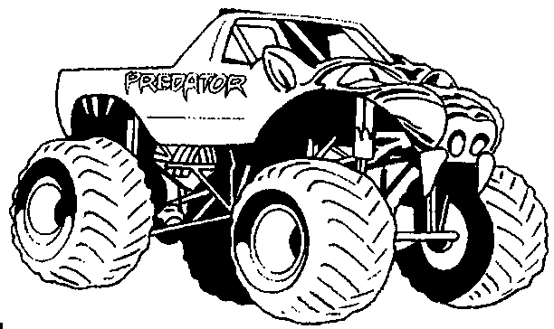 Coloriage d'un monster truck sur un parcours d'obstacles