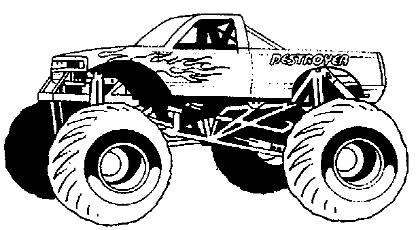 Coloriage d'un monster truck sur un terrain accidenté