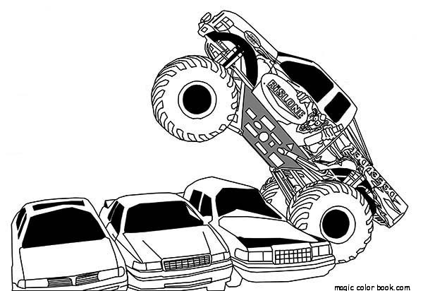 Coloriage de monster truck sur un terrain accidenté Coloriage de monster truck sur un terrain accidenté