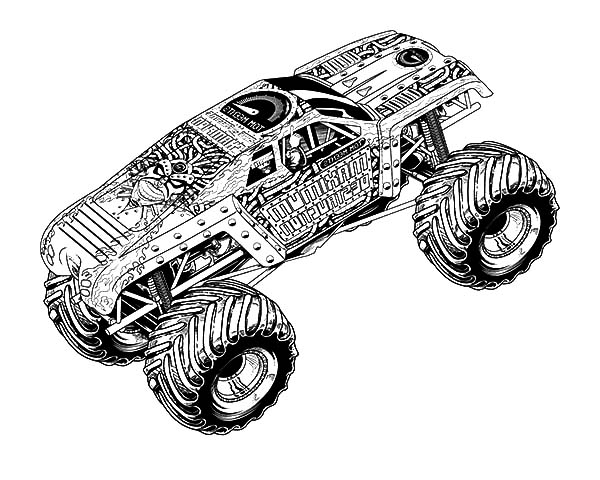 Coloriage d'un monster truck sur un terrain accidenté Coloriage d'un monster truck sur un terrain accidenté