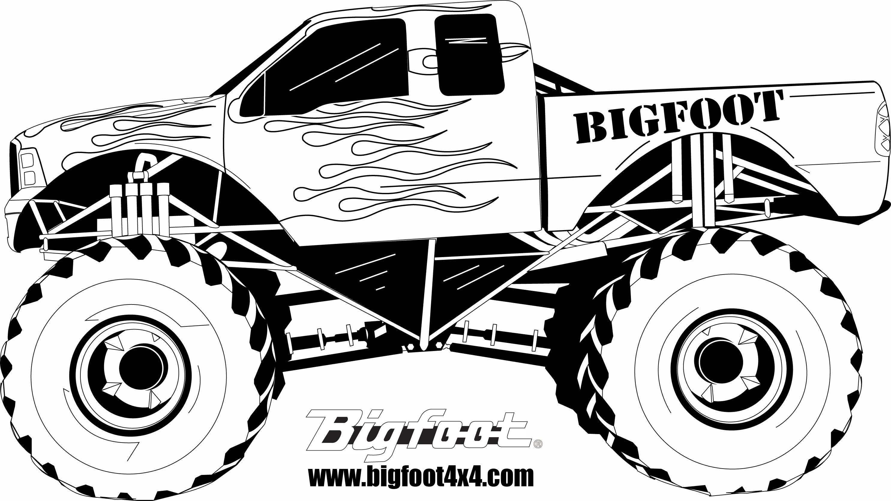 Coloriage d'un monster truck en pleine action sur un terrain accidenté Coloriage d'un monster truck en pleine action sur un terrain accidenté