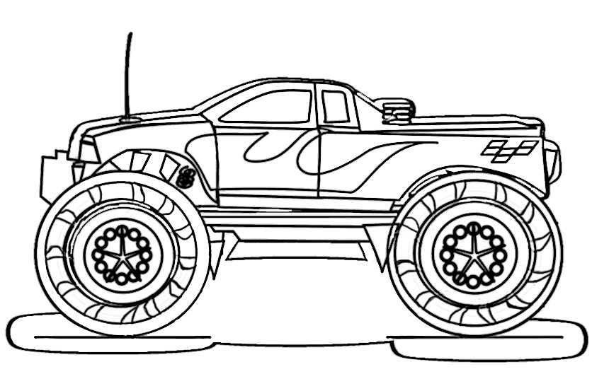 Coloriage d'un monster truck sur un terrain accidenté Coloriage d'un monster truck sur un terrain accidenté